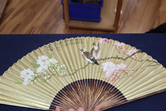 A Chinese lacquer fan and two others